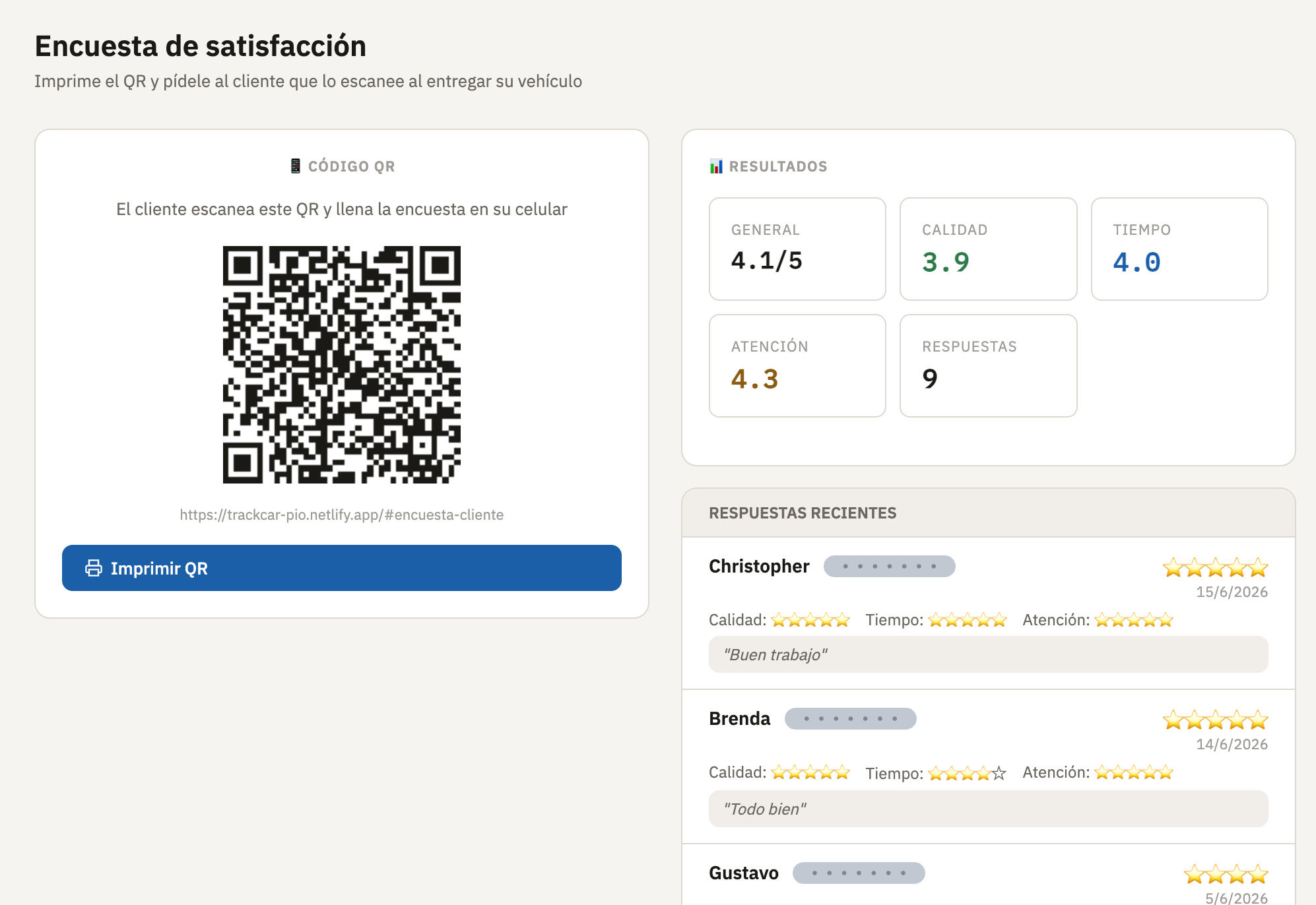 TrackCar — encuesta de satisfacción