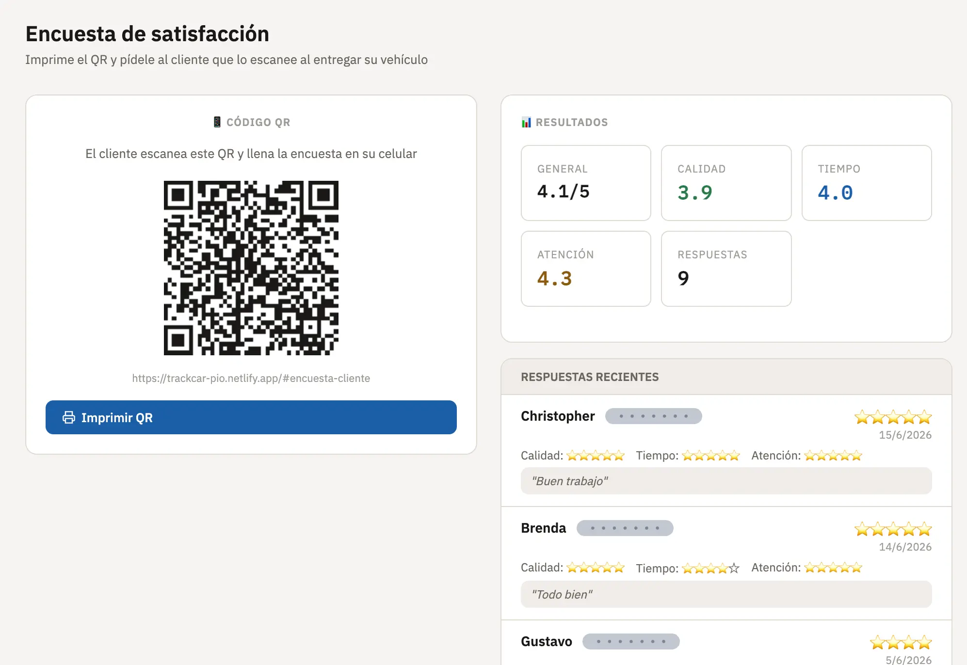 TrackCar — encuesta de satisfacción